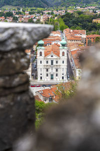 High angle view of buildings in town