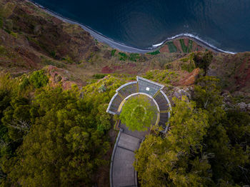 Aerial view of skywalk above cabo girao, coast of madeira, portugal