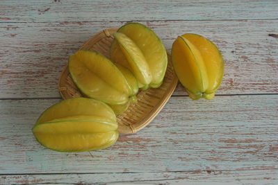 High angle view of avocado on table