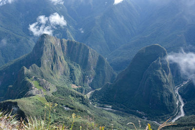 High angle view of valley, machu picchu aerial view