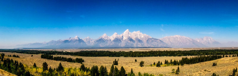 Panoramic view of landscape against blue sky