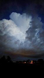 Low angle view of cloudy sky at night