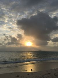 Scenic view of sea against dramatic sky