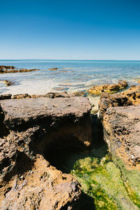 Scenic view of sea against clear sky