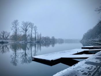 Scenic view of lake against sky during winter