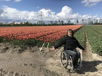 Tulip fields netherlands flevoland wheelchair travel disable trip mobility women happy life