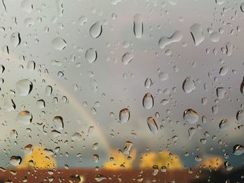 Full frame shot of raindrops on glass window