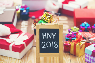 Close-up of christmas decorations on table