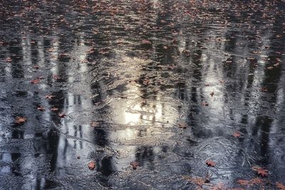 High angle view of wet lake during rainy season