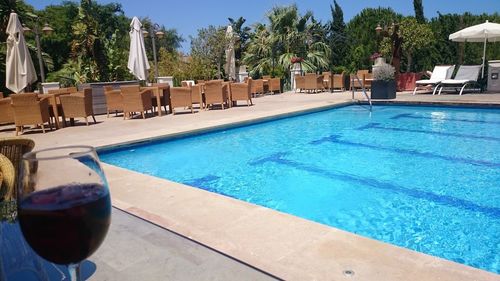 Swimming pool against blue sky