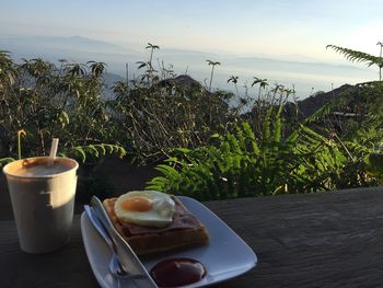 Close-up of breakfast on table