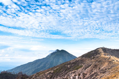 View of mountain range against cloudy sky