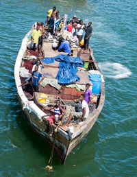 High angle view of boats in sea