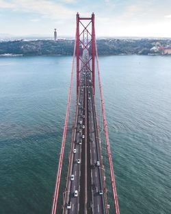 High angle view of bridge over sea against sky