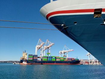 Container ship full of containers at port of koper. luka koper. low angle view of a cargo ship.