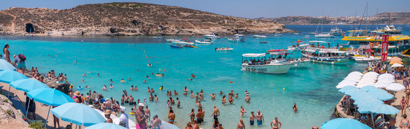 High angle view of people on beach