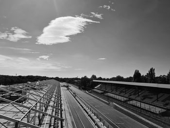 High angle view of train against sky