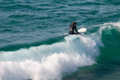 High angle view of woman in sea