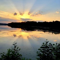 Scenic view of lake against sky during sunset