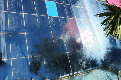 Low angle view of building against blue sky