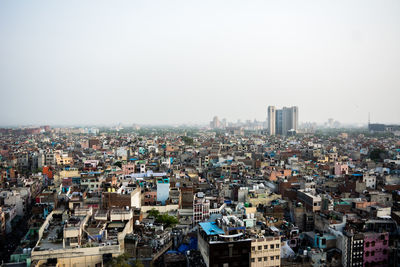 High angle view of townscape against clear sky