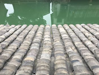 High angle view of stack of stones
