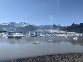 Scenic view of sea against sky during winter