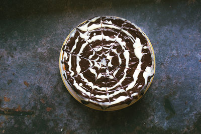 High angle view of dessert on table