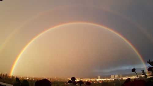 Scenic view of rainbow against sky during sunset