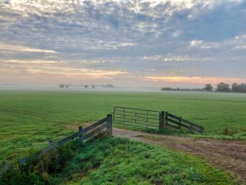 Scenic view of field against sky during sunset