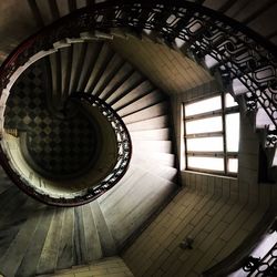 High angle view of spiral stairs