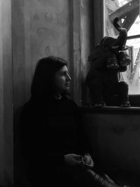 Close-up of young woman statue