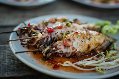 High angle view of meal served in plate