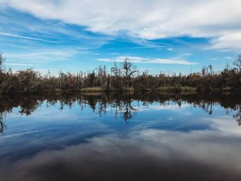 Scenic view of lake against sky