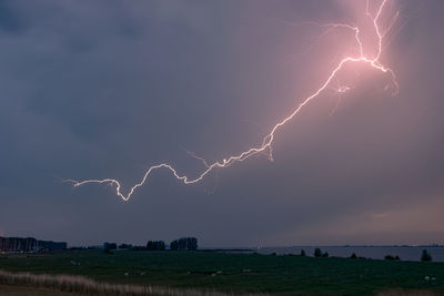 Lightning in sky at night