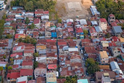 High angle view of buildings in city