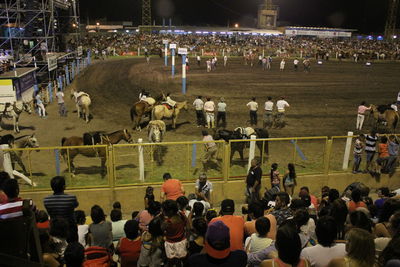 High angle view of crowd at night