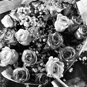 High angle view of rose bouquet