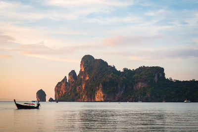 Scenic view of bay against sky