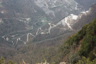 High angle view of landscape and mountains