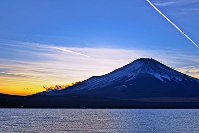 Scenic view of mountains against sky during sunset