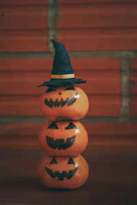 Close-up of pumpkin on wood