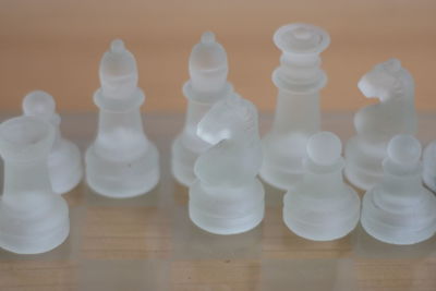 High angle view of chess pieces