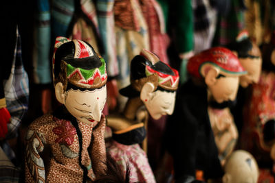 Close-up of toys for sale