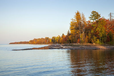 Scenic view of lake against clear sky