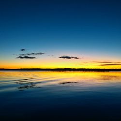 Scenic view of lake against clear sky at sunset