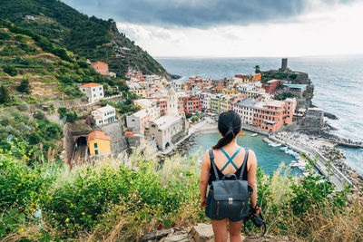 Rear view of tourist in italy