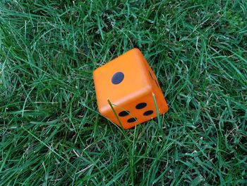 Close-up of yellow toy on field