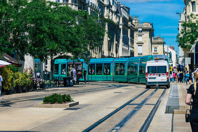 View of city street and buildings