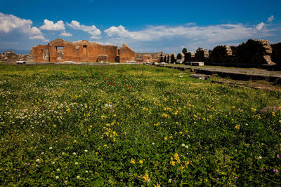 Ruins of the building of eumachia in the ancient city of pompeii in a beautiful early spring day